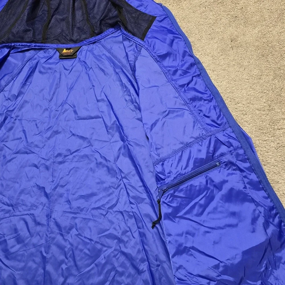 Vintage 90s REI Blue Nylon Windbreaker‎ Jacket Mens XL Hooded Full Zip Outdoor